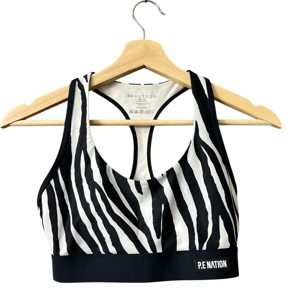 P.E. Nation Revolve Rematch Zebra‎ Animal Print Racerback Sports Bra Size XS